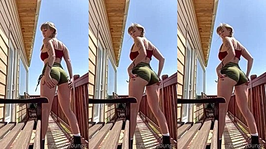 Angel Youngs teasing her big booty on the sunny veranda