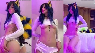 Noemiexlili teasing her white lingerie in the mirror