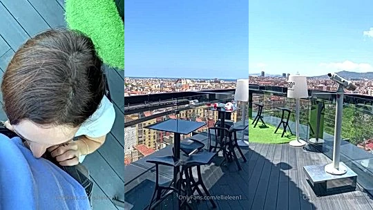 Ellie Leen sneaky blowjob in the public outdoor veranda