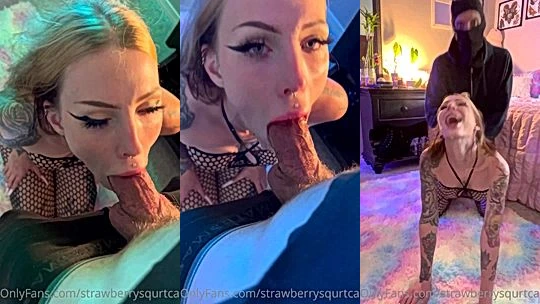 Strawberrysquirtcake sucking on a cock on her knees