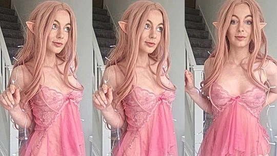 sexy elf girl Chloxxhill teasing in her pink see-through night gown