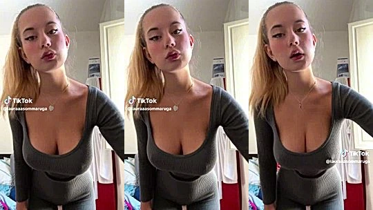Laura Sommaruga teasing her deep cleavage on livestream