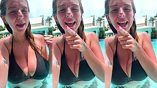 Lynntoria teasing her wet big boobies in the pool