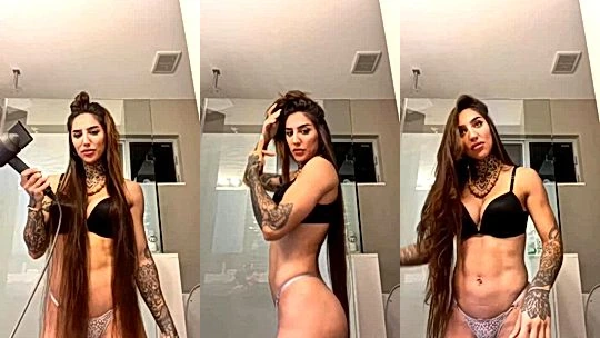 Bakhar Nabieva showing off her fit body in the bathroom