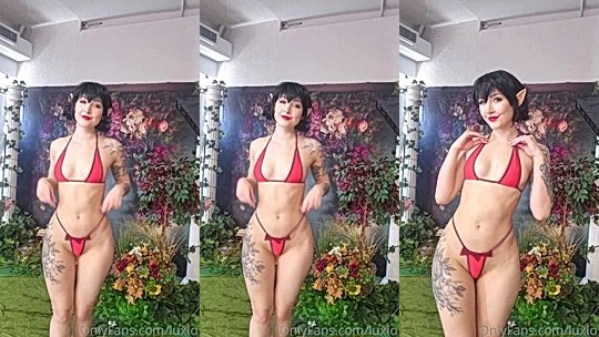 Luxlo teasing in her red string bikini