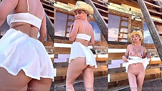 hot cowgirl Sara Underwood teasing in her white see-through dress