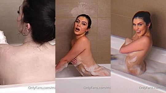 Mikaela Pascal teasing her soapy naked body in bathtub
