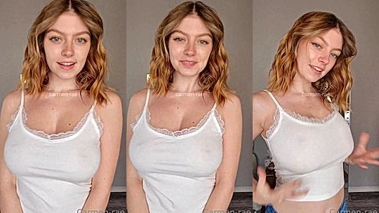 Carmen Rae flashing her naked big tits in her white top