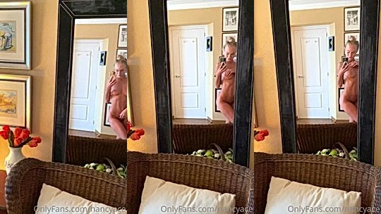 Nancy Ace teasing her naked skinny body in the mirror