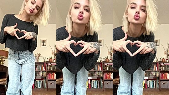 Sweet Aliceee teasing her braless perky tits in black sweater