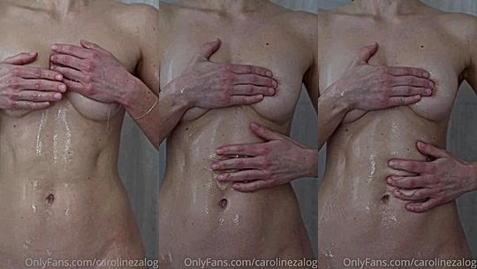 Caroline Zalog playing with her wet naked body in the shower