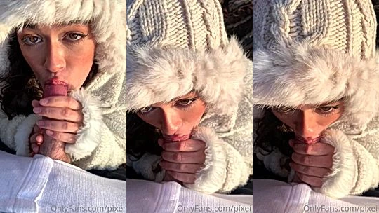 sexy chick Skylar blue sucking a cock wearing a hat