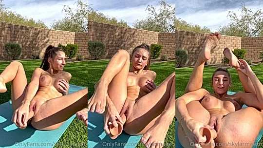 Skylar Mae fucking a big dildo in the backyard