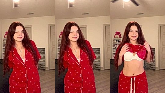 Summerxiris teasing her sexy body in her red pajamas