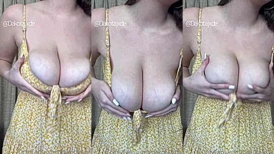 Dakota Jade teasing her big tits in yellow sundress