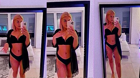 Lia Engel teasing her sexy lingerie in the mirror