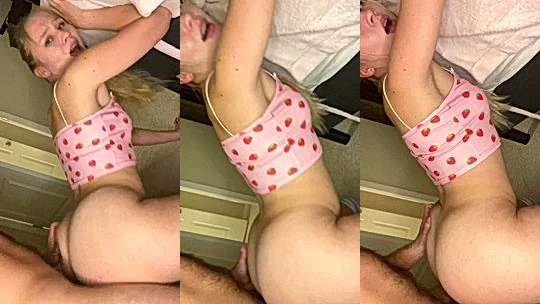 Langelinea1 sucking and doggystyle fucking a cock in the bedroom