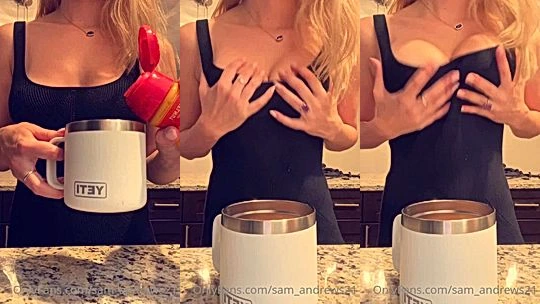 Sams soles21 playing with her tits during morning coffee