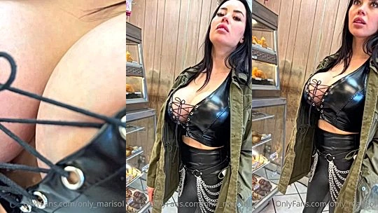 Marisol Yotta teasing her sexy latex outfit outdoors