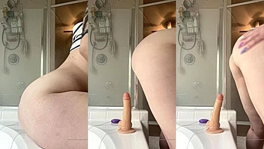 Pawgemily riding a big white dildo on bed