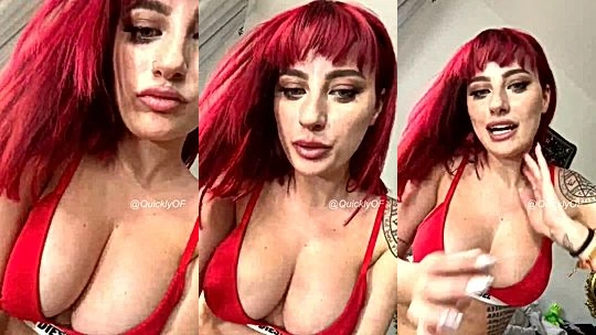 Merisiel Irum teasing her perky tits in red lingerie
