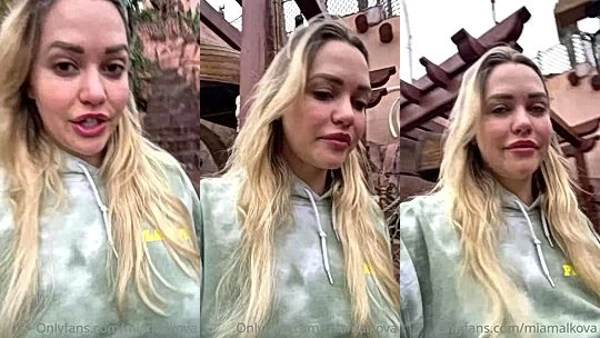Mia Malkova flashing her naked tits outdoors