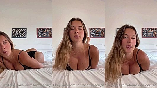 Laura Sommaruga teasing her big tits in black pasties