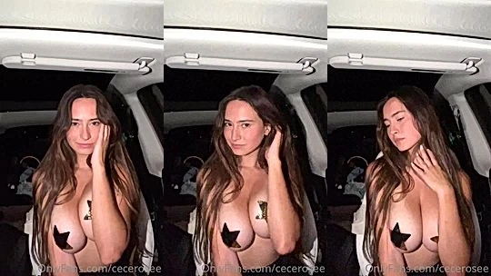 CeCe Rose playing with her big titties in the car
