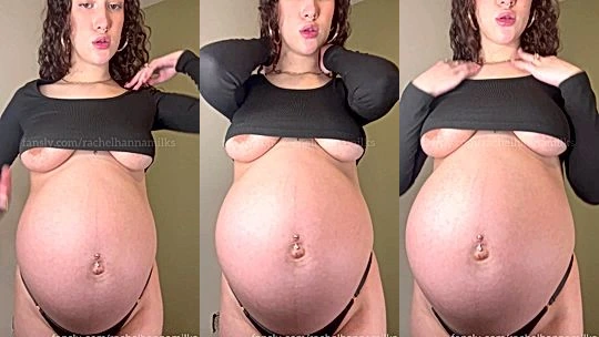 Rachel Hanna playing with her pregnant belly