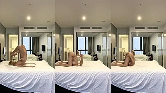 Bree Louise teasing her naked pussy with her legs in the air