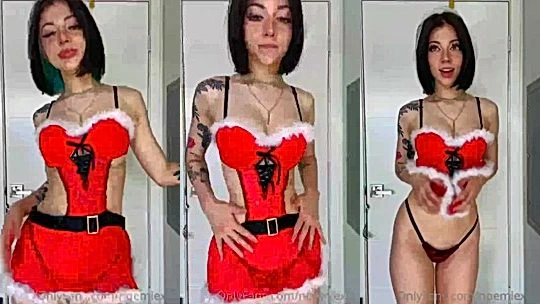 Noemiexlili teasing her sexy christmas lingerie in the bedroom