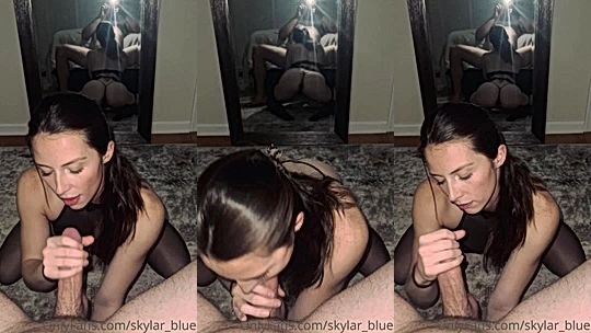 Skylar blue sucking a big cock facing the mirror