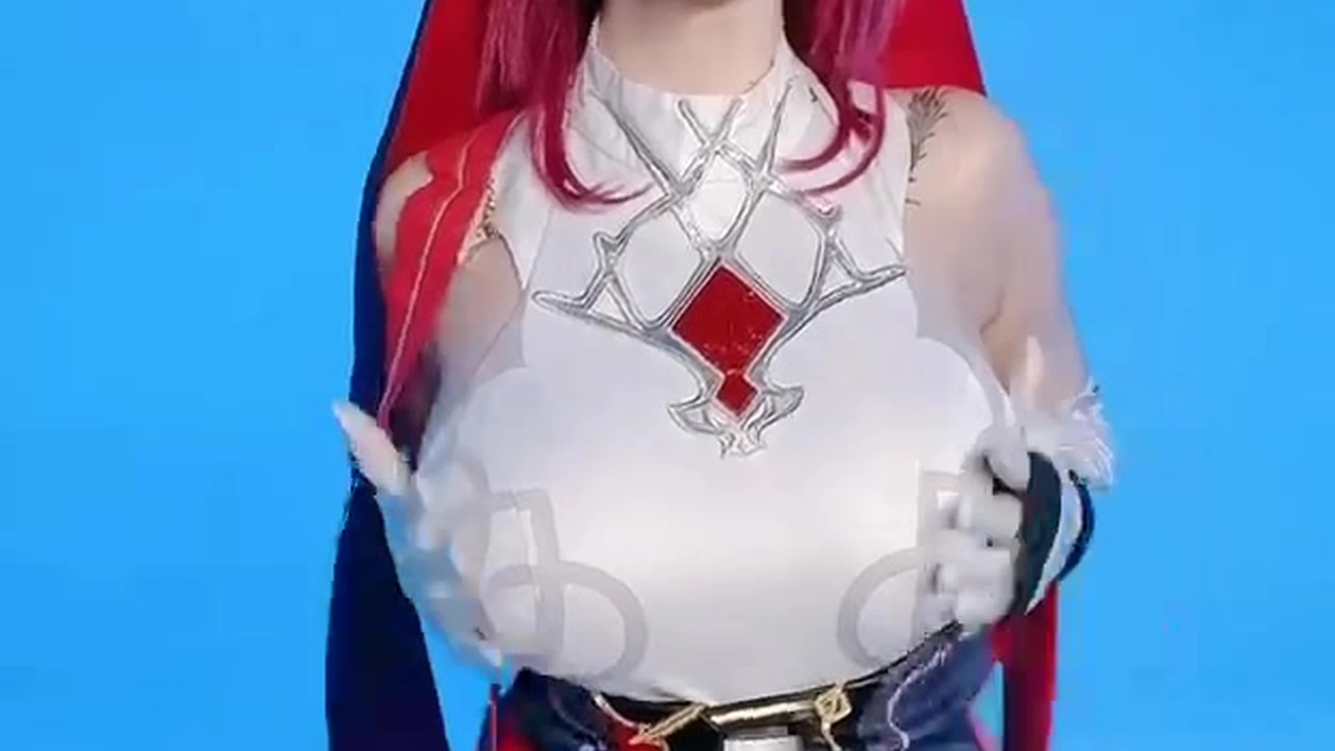 hot cosplay girl Alina Becker playing with her big tits