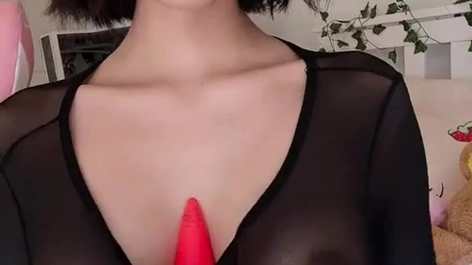 Nekob0icarti tit fucking a rainbow dildo with her perky tits