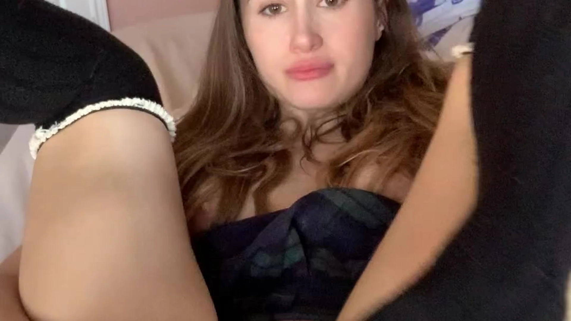 Bronwin playing with her naked pussy in black socks