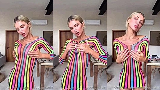 Gabby Epstein teasing her sexy lingerie in rainbow bodysuit
