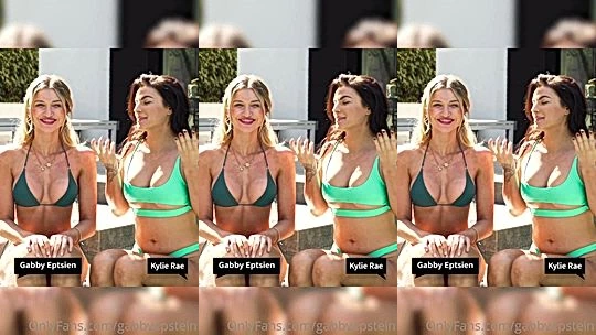 Gabby Epstein two sexy models teasing by the pool