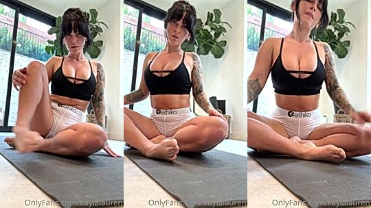 Kayla Lauren doing yoga in her underwear