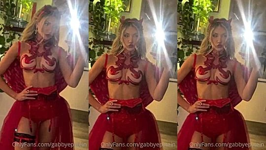 Gabby Epstein teasing her sexy red lingerie in the mirror