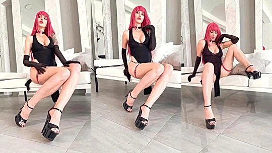 Lera Himera showing off her black dress and long legs