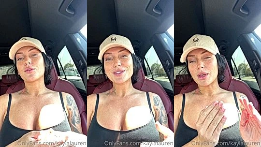 Kayla Lauren teasing her perky tits in the moving car