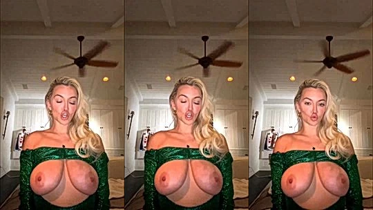 Lindsey Pelas teasing her big tits in green dress