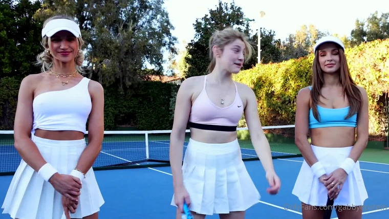 Gabby Epstein three hot models on the tennis court