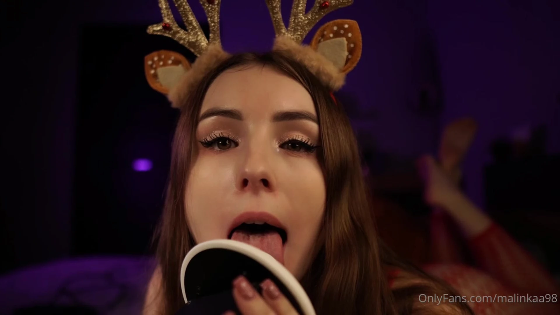 Malinkaa98 asmr licking wearing red fishnet lingerie