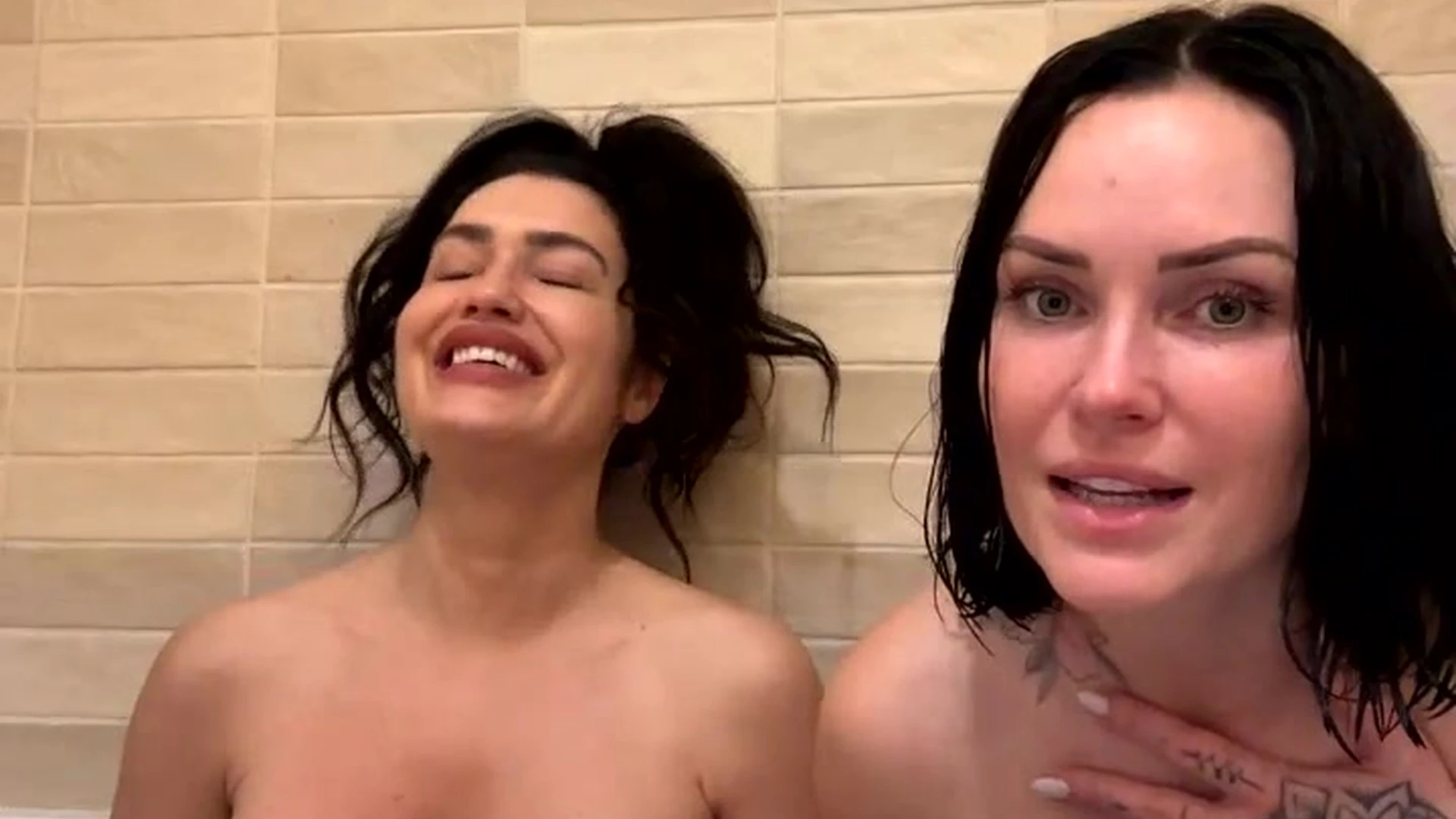 Kayla Lauren two horny chicks teasing in the bathtub