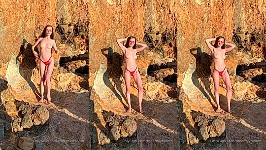 hot chick Emily Bloom teasing her sexy body by the beach