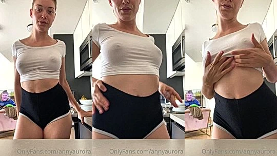 Anny Aurora teasing her perky tits in see-through top