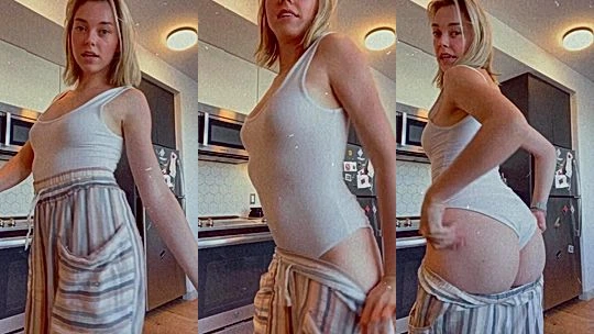 Anny Aurora teasing her big ass in the kitchen