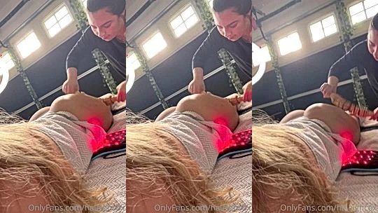 hot blonde Haleigh Cox getting her big ass massage before shoot